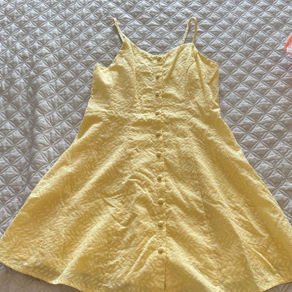 Girls' Yellow Textured Spaghetti-Strap Dress